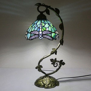 LongHuiJing 8Inch Tiffany Mediterranean Stained Glass Desk <b>Lamp</b> Metal Leaf Thin <b>Base</b> LED AC E26 2700K Soft Warm - Product Image 6
