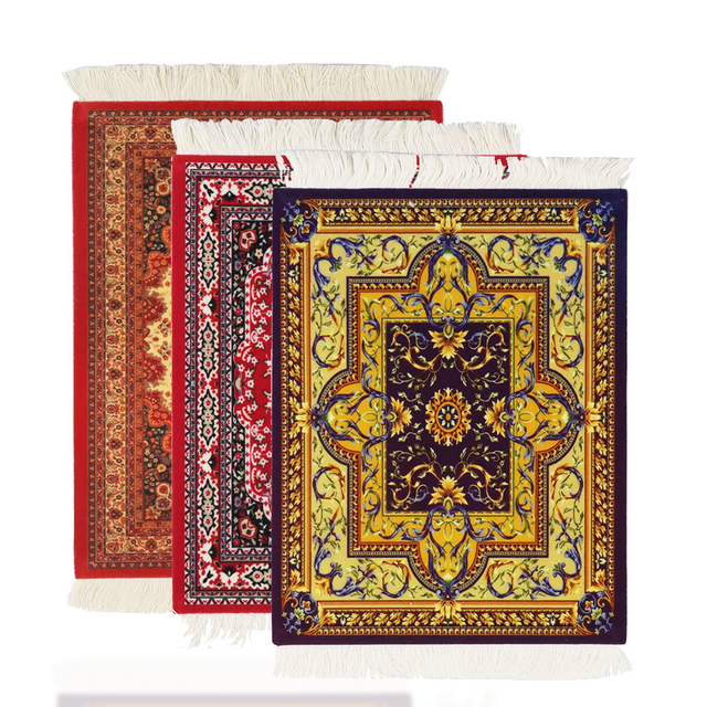 Persian Mini Woven Rug Mat Mousepad Retro Style Carpet Pattern Cup Laptop PC Mouse Pad