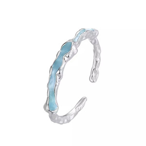 Bijoux en argent sterling 925 Bague en émail bleu menthe de la série Ice <span class=keywords><strong>Lake</strong></span> Texture givrée Conception de colle à goutte pour les fêtes de mariage - Product Image 1