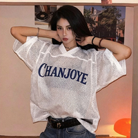 T-shirt en maille vintage surdimensionné de haute qualité en polyester 100% avec logo imprimé personnalisé Qianjiayi, streetwear, sport