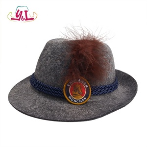 Chapeau en feutre gris <span class=keywords><strong>Paulaner</strong></span>, chapeaux alpins allemands pour l'Oktoberfest avec plume - Product Image 1