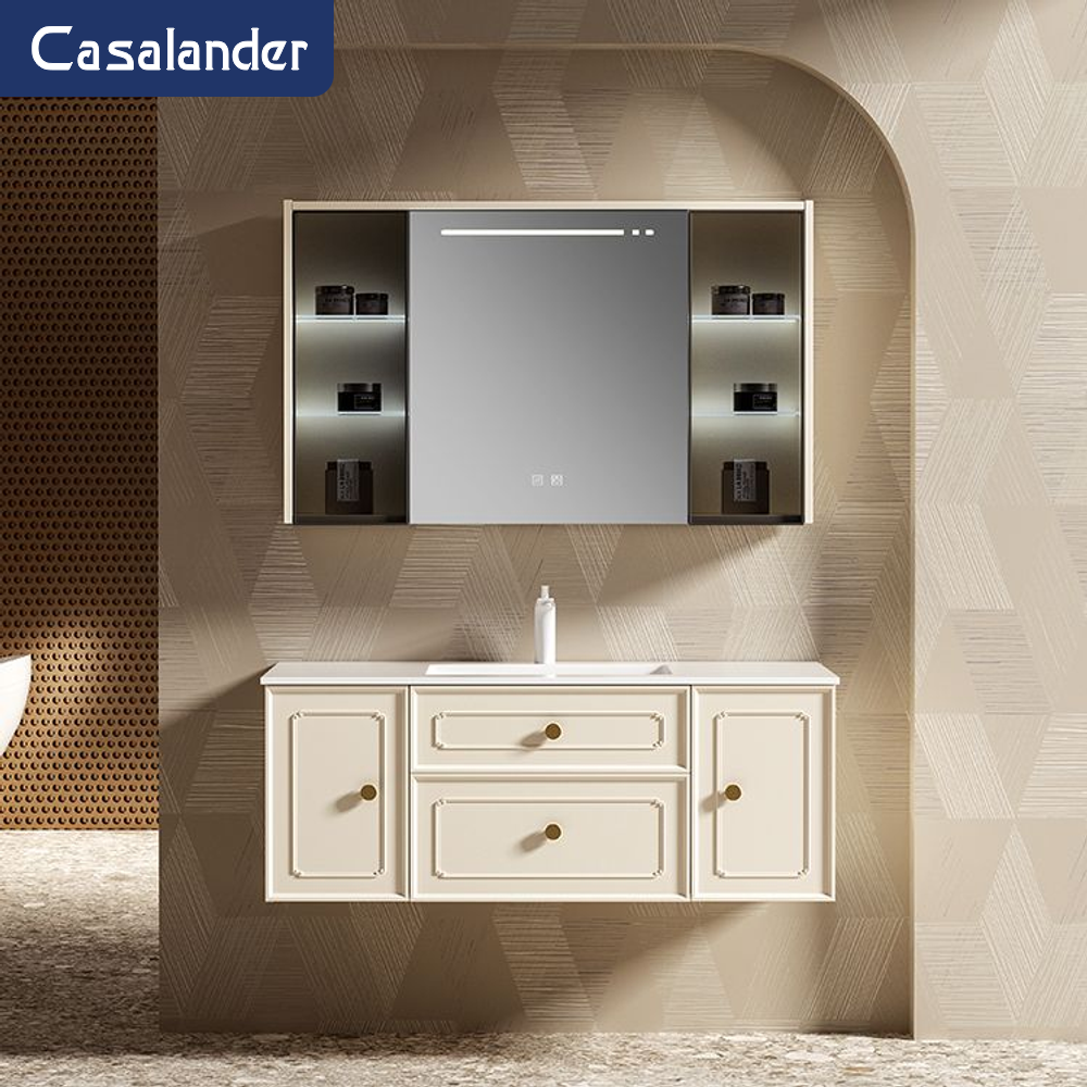 Luxury Bathroom Vanity for Hotel Villa Apartment White Bath Mirror With Lighting Wall Cabinets Intelligent Anti-fog