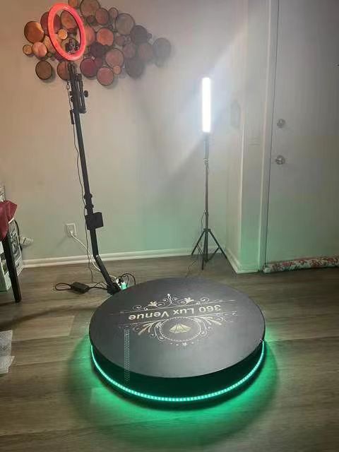 Portable Beautiful 360 Photo Booth Platform for Events Weddings & Parties with Remote Control LED Lighting