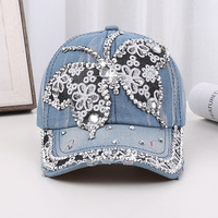 Casquette de baseball 6 panneaux en denim délavé effet diamant, unisexe, personnalisable pour fêtes