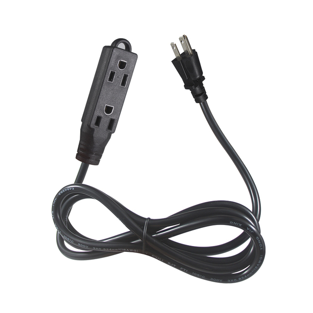 6ft PVC SJT 18AWG 3 in 1 Outlet US Male Female NEMA 5-15P Plug to 5-15R Connector Socket AC Power Extension Cord
