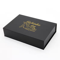 Kotak Kemasan Kosmetik Hot Stamping Bronzing Custom Hitam Flip-Top dengan Tray Dalam Kapas Mutiara Kotak Hadiah Magnetik Mewah untuk Masker Wajah