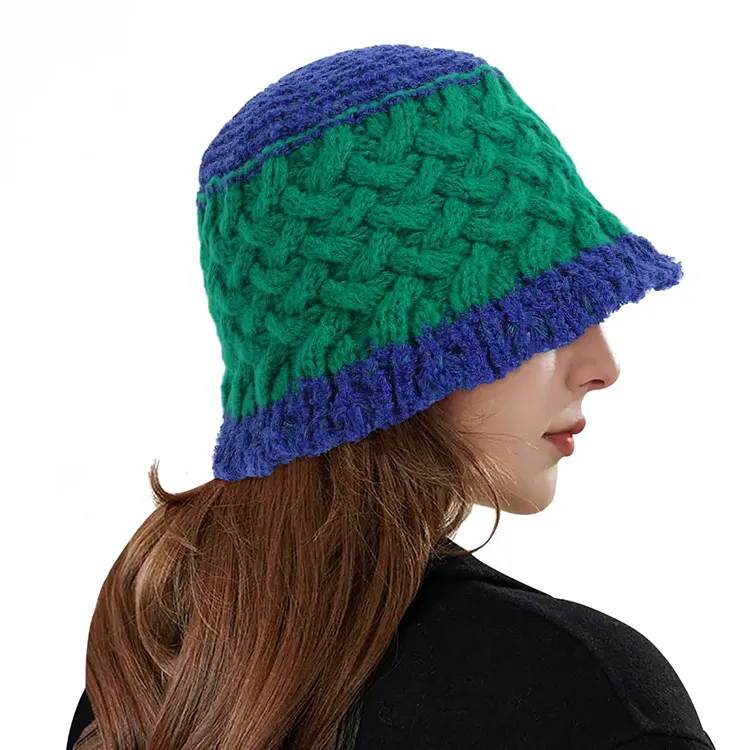 패션 디자인 라운드 테두리 크로 셰 뜨개질 니트 꽃 겨울 어부 모자 사용자 정의 크로 셰 뜨개질 양동이 모자