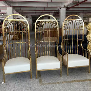 NIKA yeni tasarım düğün ziyafet dekorasyon altın kuş kafesi sandalye paslanmaz çelik taht kanepe - Product Image 4