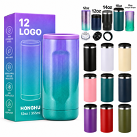 Refroidisseur de canettes en acier inoxydable avec logo personnalisé, isolé sous vide, pour bière et soda, réutilisable, pour fêtes en extérieur et cadeaux