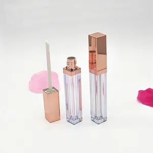 Lips Container Custom Logo 4ml Square Lip Gloss Container Cosmetic Tube Luxury Rose Gold Lip Gloss Tubes