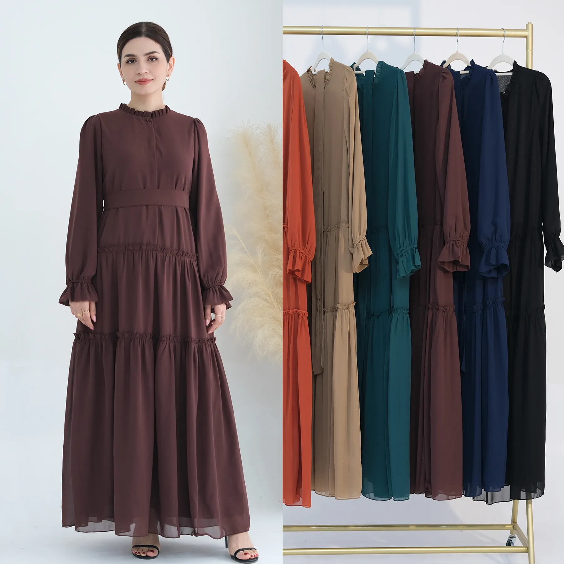 2024 Mexizo nouveauté haute qualité en mousseline de soie robes modestes femmes plissé Abaya vêtements musulmans robes d'été florales