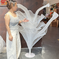 Ornamen Bunga Seni Organza Putih Tinggi 5 kaki, Hiasan Bunga Kain Besar untuk Dekorasi Meja Acara Pernikahan