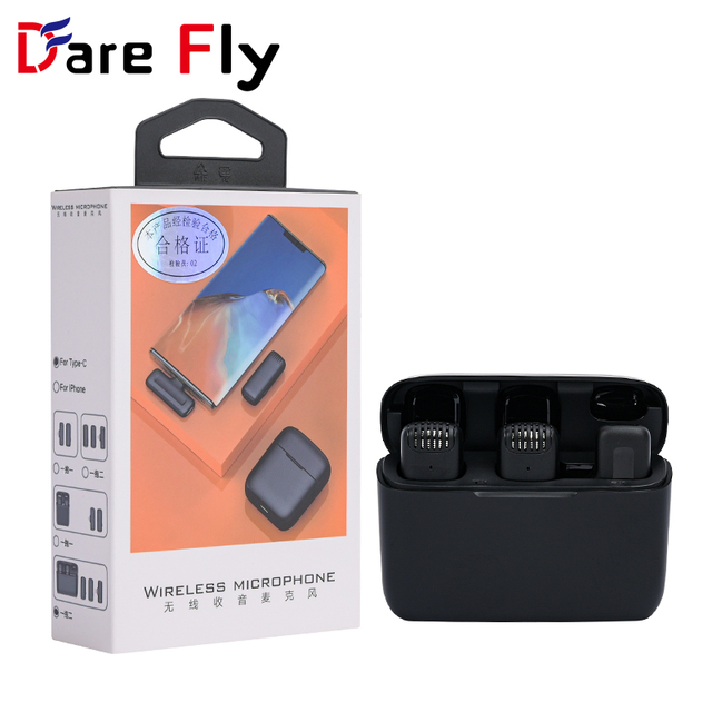 Dare Fly Best Professional Microphone Wireless High Quality Vlog Kit for Live Stream Interview in Studio One Drag Two Microphone