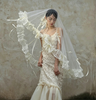 Voile de mariée vintage français en dentelle - Accessoire élégant pour la tête et la robe de mariée, idéal pour des cérémonies éthérées