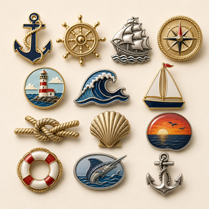 Fabricante <span class=keywords><strong>de</strong></span> Insignias Náuticas Personalizadas con Logotipo <span class=keywords><strong>de</strong></span> Empresa, Insignias Decorativas y Recuerdos Metálicos con Acabado en Aleación Plateada Antigua por Sandblasting - Product Image 1