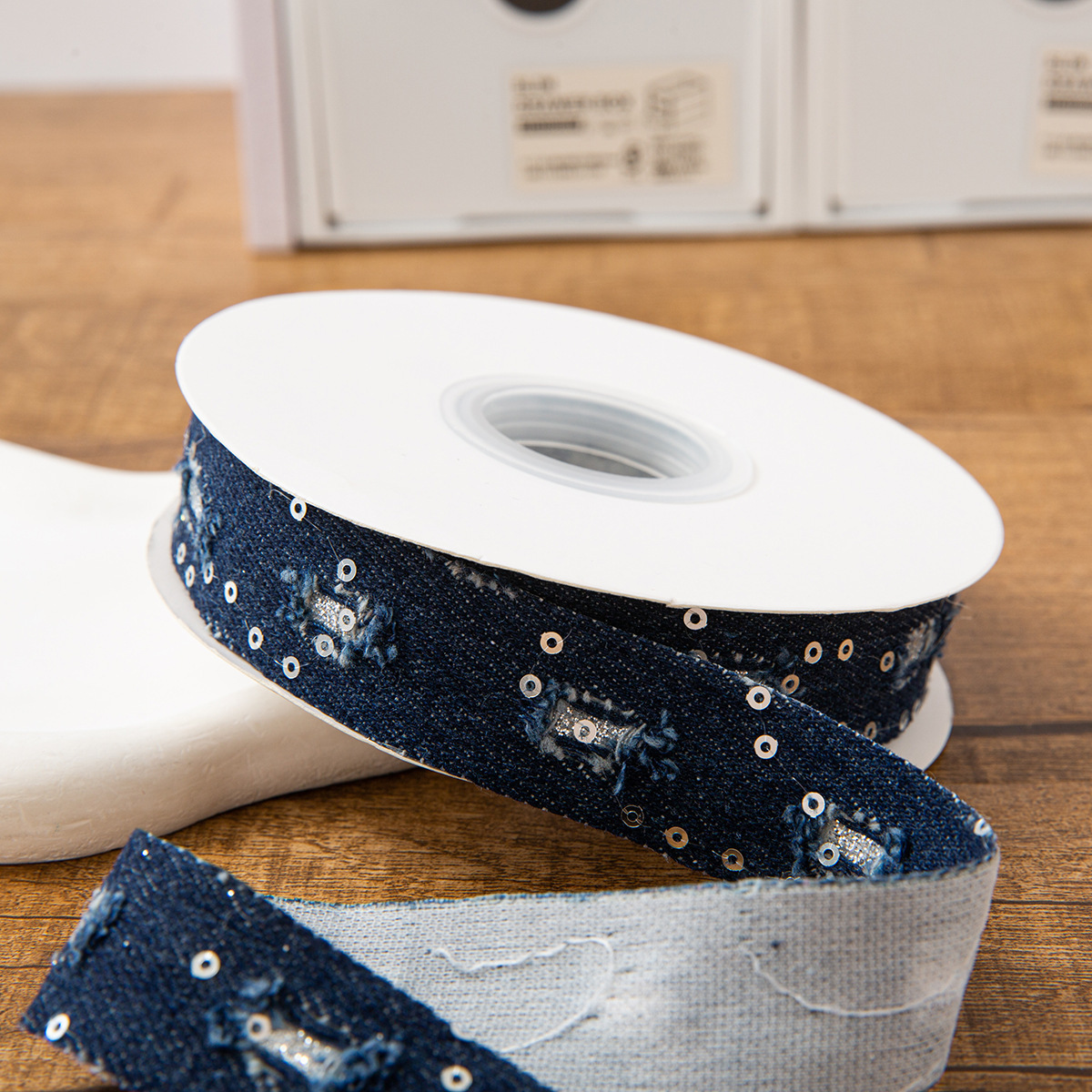 2,5 cm - sangle en denim bleu marine 1 yard (10 yards/rouleau)