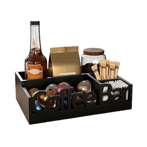 Coffee Bar Storage <b>Box</b> Black Rectangle Desktop Organizer With Compartments For <b>Tea</b> Bag And Seasoning Home Use - Product Image 5
