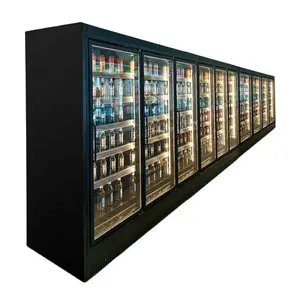 Refrigerador Vertical multicubierta para supermercado, refrigerador Vertical para bebidas con puerta de vidrio
