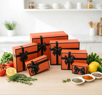 Lot de boîtes cadeaux rigides en bois écologiques multi-tailles, couleur orange, avec ruban imprimé personnalisé, pour les fêtes