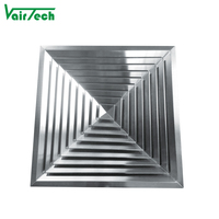 HVAC Ventilation SS 304 Diffuseur d'air 4 voies Plafond Diffuseur carré en acier inoxydable avec amortisseur