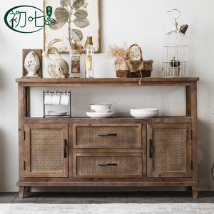 Solid Wood Vintage Sideboard American Country Style <b>Storage</b> <b>Cabinet</b> For <b>Dining</b> <b>Room</b> With Drawer And Door Design - Product Image 2
