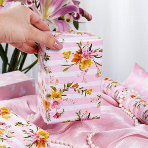 Burymento Pink Striped Floral <b>Wrapping</b> <b>Paper</b> 17 In X 32.8 Ft Reversible Gift Wrap For Baby Shower Birthday Valentine's Day - Product Image 3