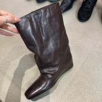 Bottes mi-mollet à talon compensé dissimulé pour femme, bout carré, en cuir vieilli, style décontracté, 2 couleurs