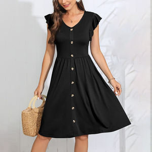 Abito elasticizzato a maglia di grandi dimensioni estivo con decorazione abbottonatura elastica in vita <span class=keywords><strong>abbigliamento</strong></span> <span class=keywords><strong>donna</strong></span> - Product Image 4