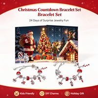 Kit de bracelet porte-bonheur calendrier de l'Avent de Noël, ensemble de fabrication de bijoux en alliage pour compte à rebours de 24 jours, pour enfants, cadeaux de fête