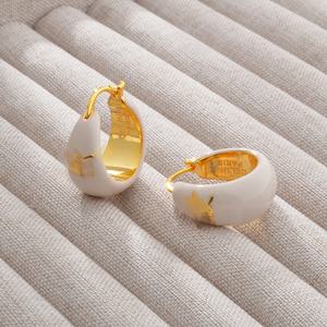 Pendientes de Aro de Estilo Francés de Alta Gama, Chapados en Oro de 22K, con Esmalte Negro, Pendientes de Aro Circulares con Efecto de Goteo de Aceite Vintage para Niñas, Regalos para Fiestas - Product Image 6