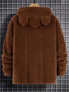 Pullover con cerniera felpa da uomo con cappuccio personalizzato da uomo in pile a manica lunga per la versione invernale allentata con disegno - Product Image 2