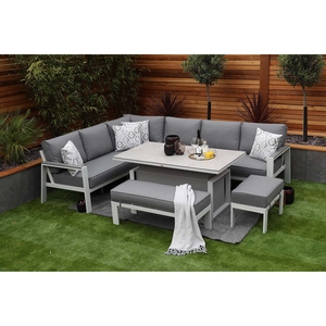 Set <span class=keywords><strong>da</strong></span> <span class=keywords><strong>giardino</strong></span> in alluminio <span class=keywords><strong>bianco</strong></span> di lusso a forma di L divano <span class=keywords><strong>da</strong></span> <span class=keywords><strong>giardino</strong></span> in alluminio - Product Image 1