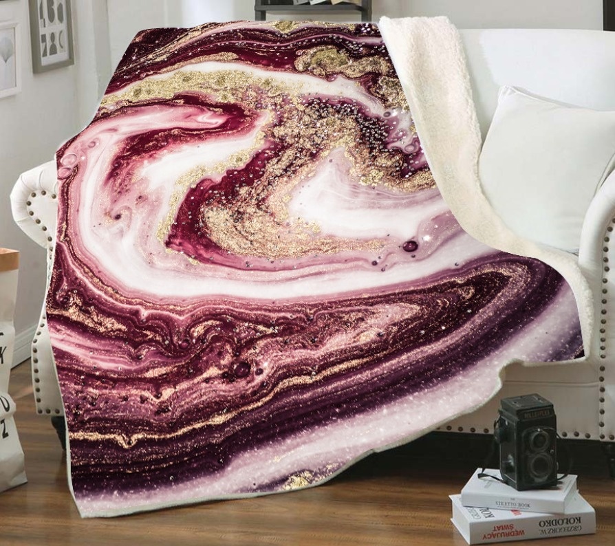 Детское и взрослое флисовое плюшевое одеяло с абстрактным геодом с золотым логотипом Galaxy с меховой подкладкой Sherpa