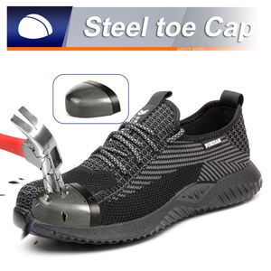 JIANKUN CE UKCA ATSM Chaussures de sécurité confortables en tricot volant avec bout en acier pour hommes Semelle en caoutchouc antidérapante anti-écrasement et anti-crevaison - Product Image 4