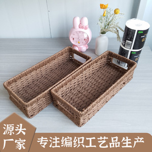Cesta de almacenamiento tejida hecha a mano, rectangular, 36x16x9cm, organizador de oficina, cesta de ratán para escritorio, toalla, control remoto - Product Image 5