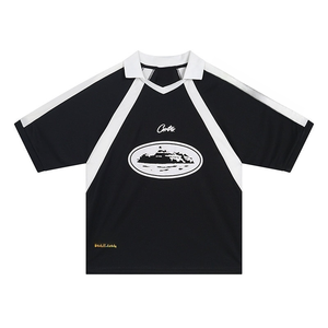 Camiseta de Manga Corta para Hombre, Estilo Americano Retro, Deportiva, Casual, con Bloques de Color, Transpirable, Tejida, Cuello en V, Talla Grande, Hecha a Medida - Product Image 1
