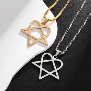 Collana con Cuore e Stella Heartagram per Uomo, Gioielli <span class=keywords><strong>Hip</strong></span> <span class=keywords><strong>Hop</strong></span> Rock in Acciaio Inossidabile - Product Image 5