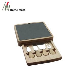 Bandeja rectangular de madera y pizarra Natural para servir comida, con cuchillo y juego de cuencos de acero inoxidable, decoración del hogar - Product Image 5