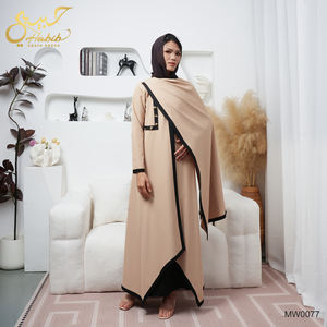 عباءة مفتوحة بتصميم خاص من حبيب بلون الكاكي، ملابس إسلامية دبي، عباءة جديدة مفتوحة بلونين مع شال - Product Image 3