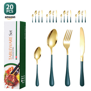 ชุดช้อนส้อมสแตนเลส 20 ชิ้น ด้ามจับสีทองชมพู สำหรับงานเลี้ยงอาหารค่ำ พร้อมกล่องของขวัญ - Product Image 2