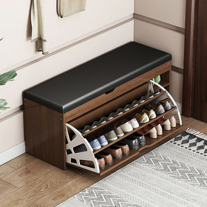 Banco de entrada de estilo nórdico con cojín suave, estante para zapatos, taburete para cambiar zapatos para el pasillo del hogar - Product Image 1