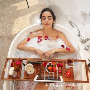 Wooden Bathtub Storage Rack Rectangular Extendable Tray For Fruit Snack Wine Glass Phone <b>Tablet</b> <b>Holder</b> Bathroom Shelf - Product Image 1