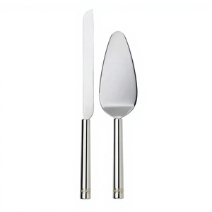 Ensemble de serveurs à gâteau de mariage personnalisables Amson Brass AG-015, luxueux, plaqué argent, écologique, compatible lave-vaisselle, avec long manche en métal - Product Image 1