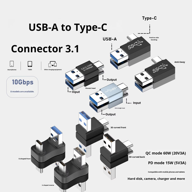 JILIAN USB-A to Type-C Male Adapter High-Speed Transmission Converter Universal Fast Charging 10G Fast Charging OTG Usb Adapter