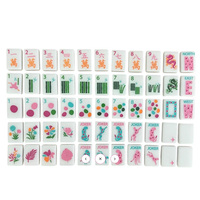 Mahjong Akrilik Putih Motif Bunga Botani Lucu 160 Ubin Kustom Warna-warni Gecko Joker Naga Bambu Dot