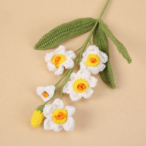 Kexiang Hand Crocheted <b>Daffodil</b> Yarn Flowers Polyester <b>Artificial</b> Bouquet Desktop Decor Home Decoration - Product Image 2
