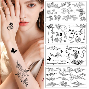 1 hoja de tatuaje temporal <span class=keywords><strong>para</strong></span> adultos, flor negra, mariposa y diseño de plantas silvestres <span class=keywords><strong>para</strong></span> arte corporal y decoración facial <span class=keywords><strong>para</strong></span> hombres y mujeres - Product Image 4