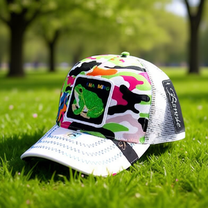 Cappello Trucker Na Mio in Tessuto a Rete, 6 Pannelli, Design Ricamato a Forma di Rana, Unisex, Regolabile, Primavera-Estate, Casual - Product Image 2