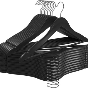 Percha de madera maciza negra para trajes, hoteles, tipo gancho rectangular, organizador de ropa - Product Image 3