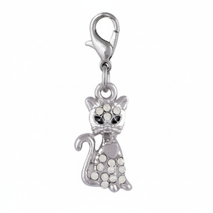Ciondolo a forma di gatto in argento con strass per la creazione di gioielli e accessori moda - Product Image 2